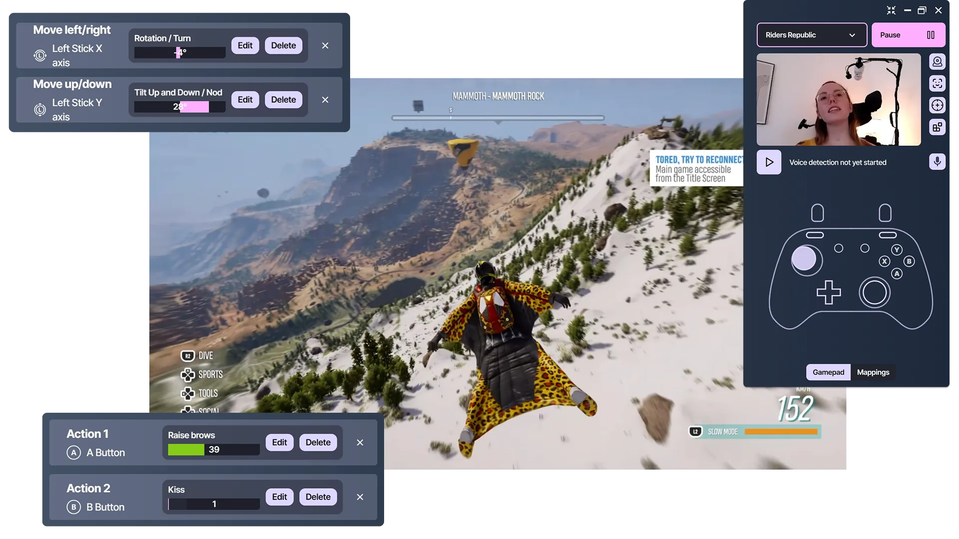 Head movement and facial gestures configured to control a game with PlayAbility
